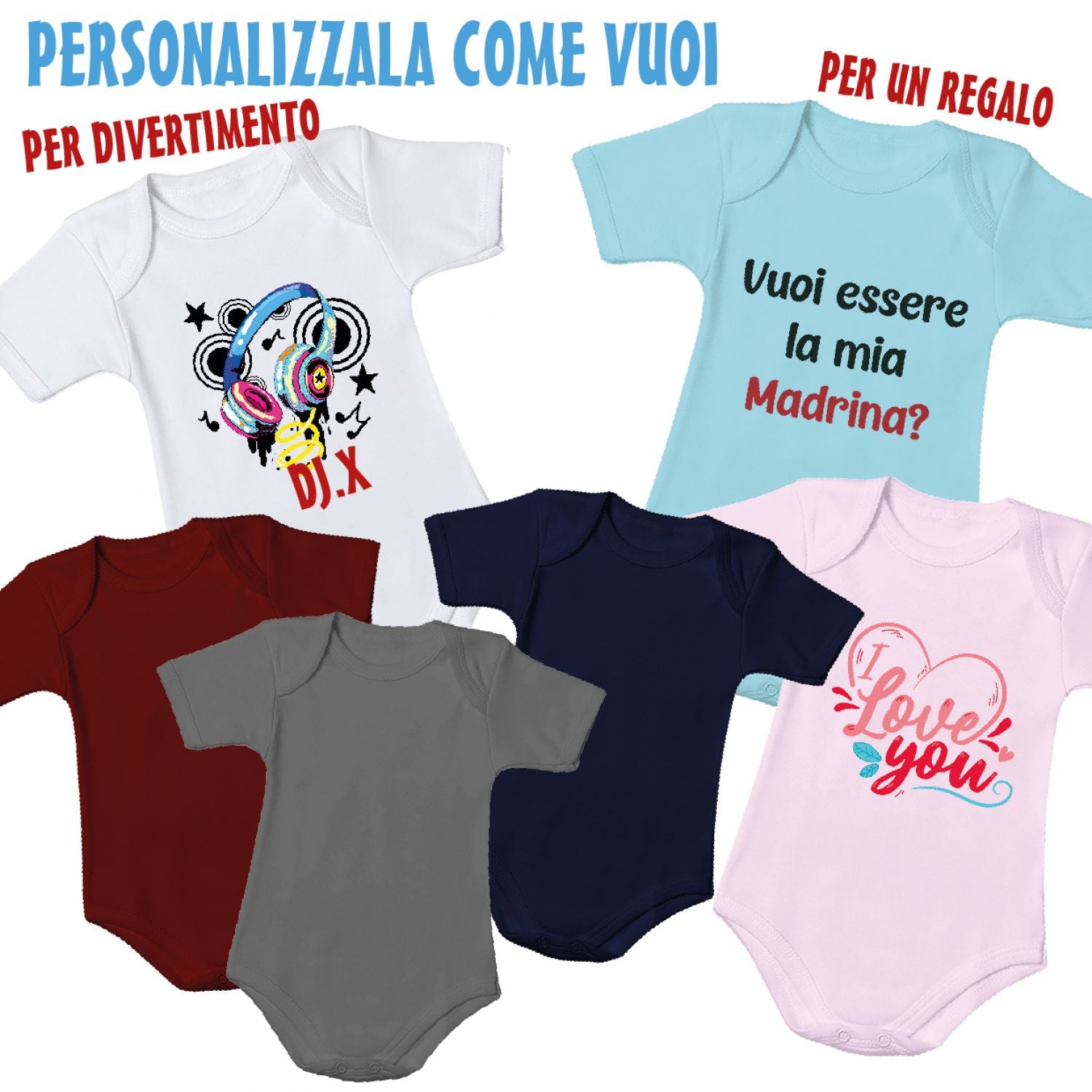 Body neonato cotone personalizzabile Neonato - Neonata con stampa personalizzata su richiesta 100% made in italy