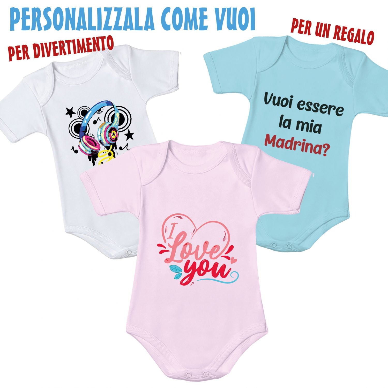 Body neonato cotone personalizzabile Neonato - Neonata con stampa personalizzata su richiesta 100% made in italy