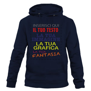 Felpa con cappuccio personalizzata - felpa personalizzabile con cappuccio uomo donna cotone tinta unita - con testo - foto e grafiche personalizzate