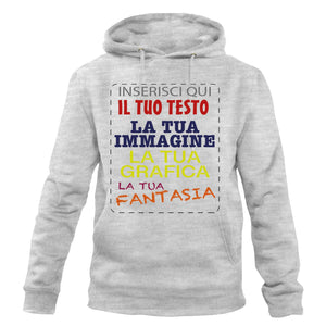 Felpa con cappuccio personalizzata - felpa personalizzabile con cappuccio uomo donna cotone tinta unita - con testo - foto e grafiche personalizzate