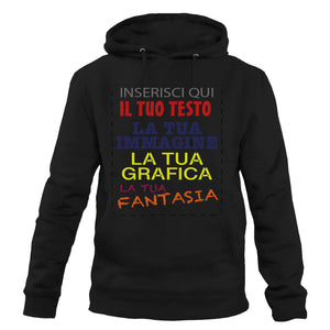 Felpa con cappuccio personalizzata - felpa personalizzabile con cappuccio uomo donna cotone tinta unita - con testo - foto e grafiche personalizzate