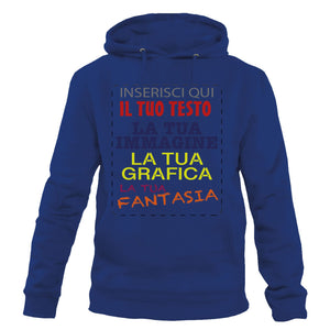 Felpa con cappuccio personalizzata - felpa personalizzabile con cappuccio uomo donna cotone tinta unita - con testo - foto e grafiche personalizzate