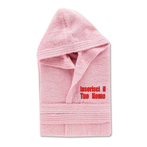 Accappatoio personalizzato ricamato uomo donna 100% cotone - accappatoio con Cappuccio in morbida spugna 100% cotone.