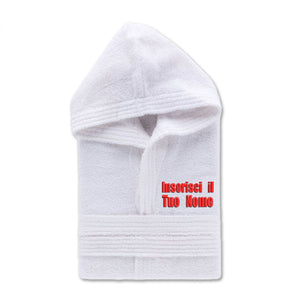Accappatoio personalizzato ricamato uomo donna 100% cotone - accappatoio con Cappuccio in morbida spugna 100% cotone.