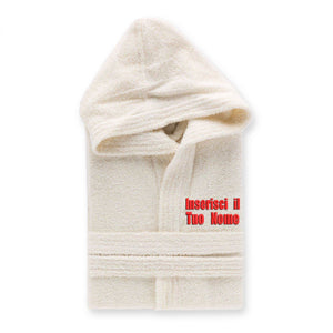Accappatoio personalizzato ricamato uomo donna 100% cotone - accappatoio con Cappuccio in morbida spugna 100% cotone.