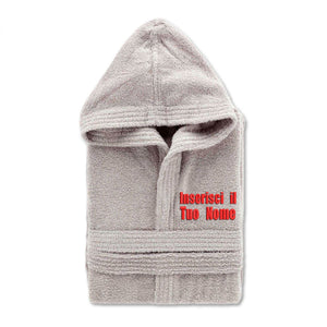 Accappatoio personalizzato ricamato uomo donna 100% cotone - accappatoio con Cappuccio in morbida spugna 100% cotone.