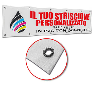 Banner striscione personalizzato in pvc occhiellato ( 100x75 )- banner personalizzabile con testo - foto - loghi - 100% Made in Italy