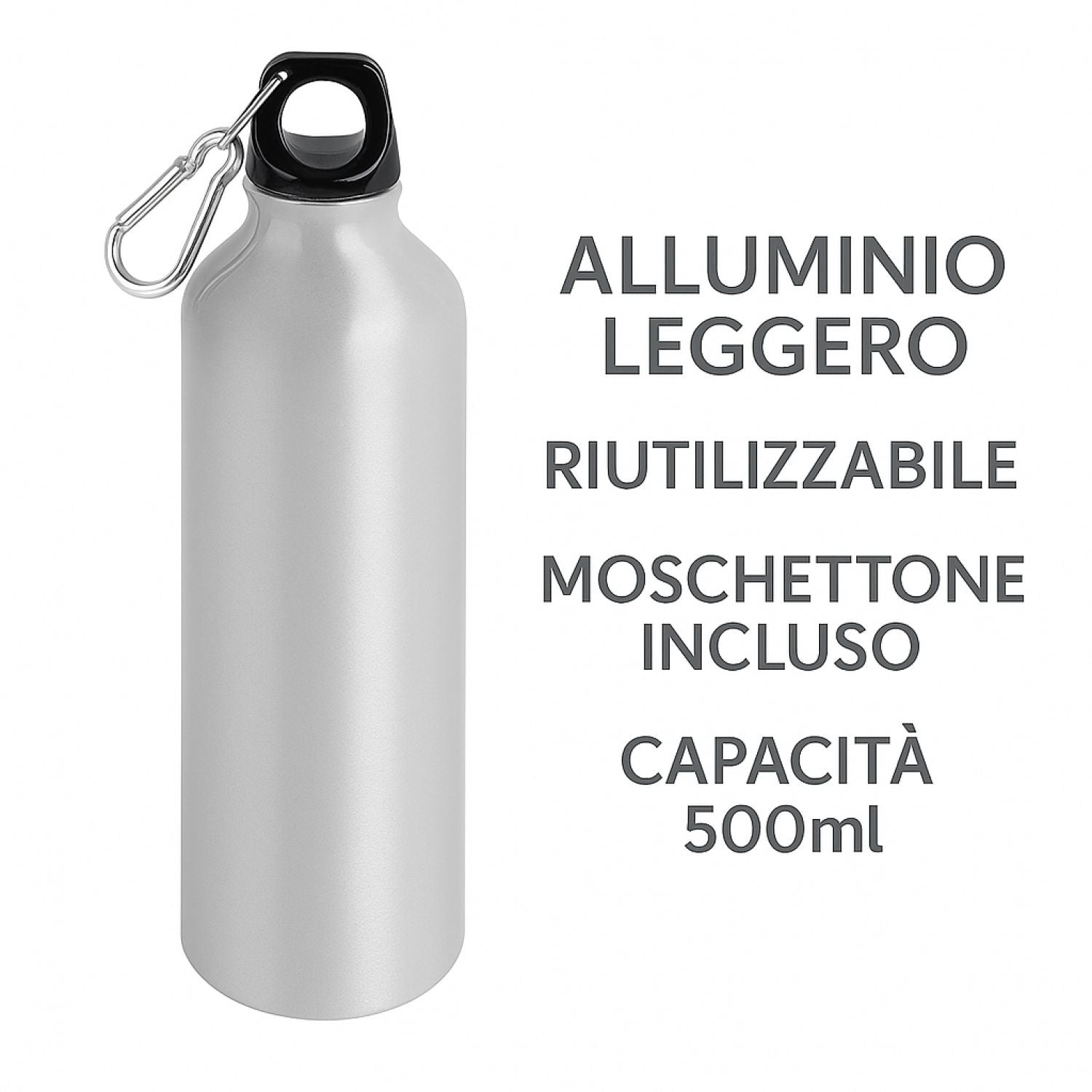 Borraccia personalizzata 500 ml con gancio incluso e chiusura ermetica - borraccia personalizzabile 500ml