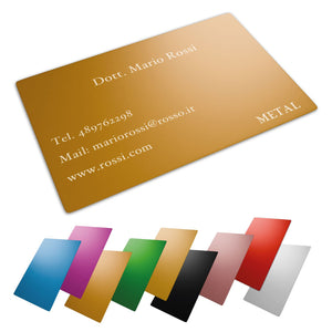 Card metallica personalizzata incisa - biglietto da visita inciso - spessore 0,2 mm - 100% made in italy