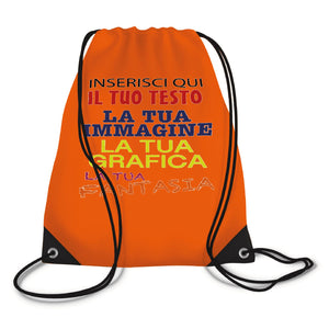 Sacca zaino personalizzata - Personalizza ora il tuo zaino con testi , foto o loghi - 100% made in italy