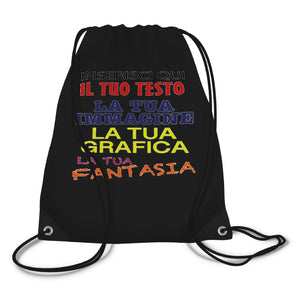 Sacca zaino personalizzata - Personalizza ora il tuo zaino con testi , foto o loghi - 100% made in italy