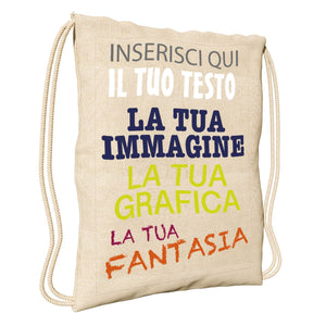 Sacca zaino personalizzata - Personalizza ora il tuo zaino con testi , foto o loghi - 100% made in italy