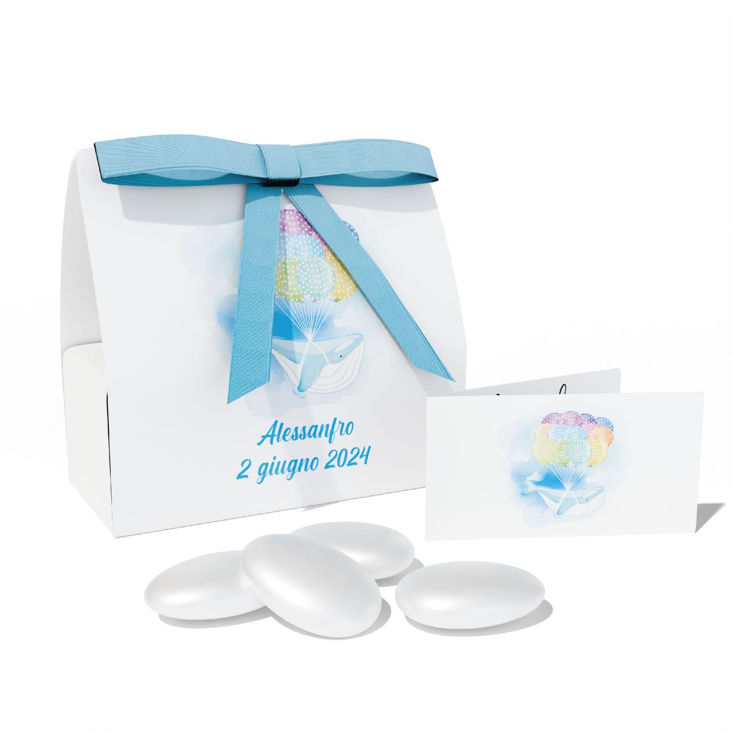 Scatolina portaconfetti Personalizzata Battesimo 24 pezzi - 24 scatoline personalizzate + 24 bigliettini bomboniera personalizzati - nastrino in raso incluso per ogni confezione.