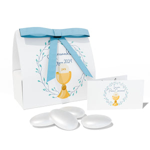 Scatolina portaconfetti Personalizzata Prima Comunione 24 pz - 24 scatoline personalizzate + 24 bigliettini bomboniera personalizzati - nastrino in raso incluso per ogni confezione