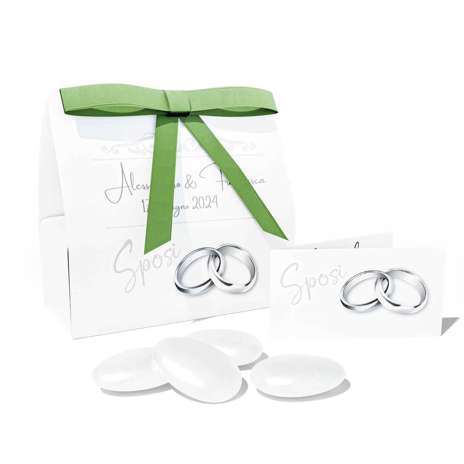 Scatolina portaconfetti Personalizzata Matrimonio 24 pezzi - 24 scatoline personalizzate + 24 bigliettini bomboniera personalizzati - nastrino in raso incluso per ogni confezione
