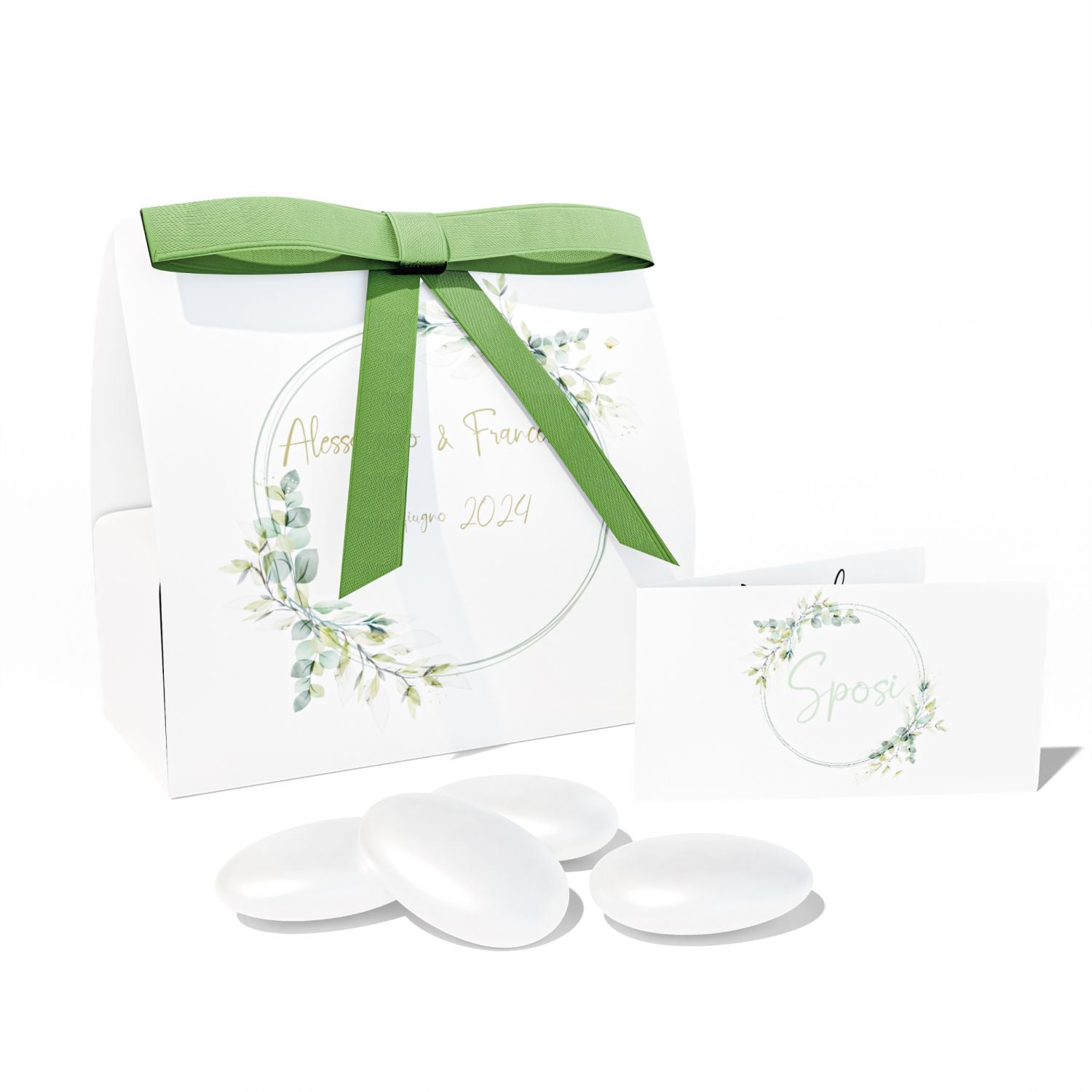 Scatolina portaconfetti Personalizzata Matrimonio 24 pezzi - 24 scatoline personalizzate + 24 bigliettini bomboniera personalizzati - nastrino in raso incluso per ogni confezione