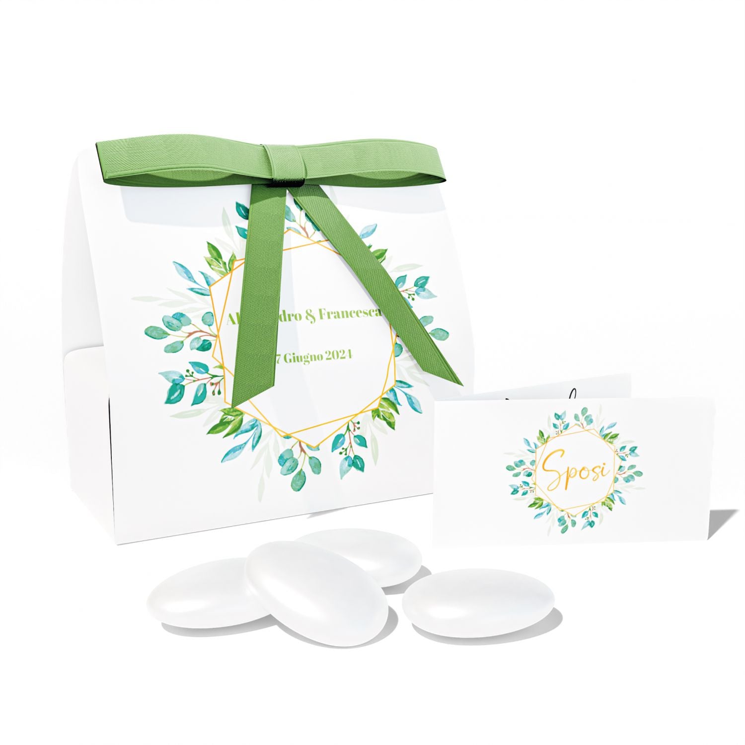 Scatolina portaconfetti Personalizzata Matrimonio 24 pezzi - 24 scatoline personalizzate + 24 bigliettini bomboniera personalizzati - nastrino in raso incluso per ogni confezione