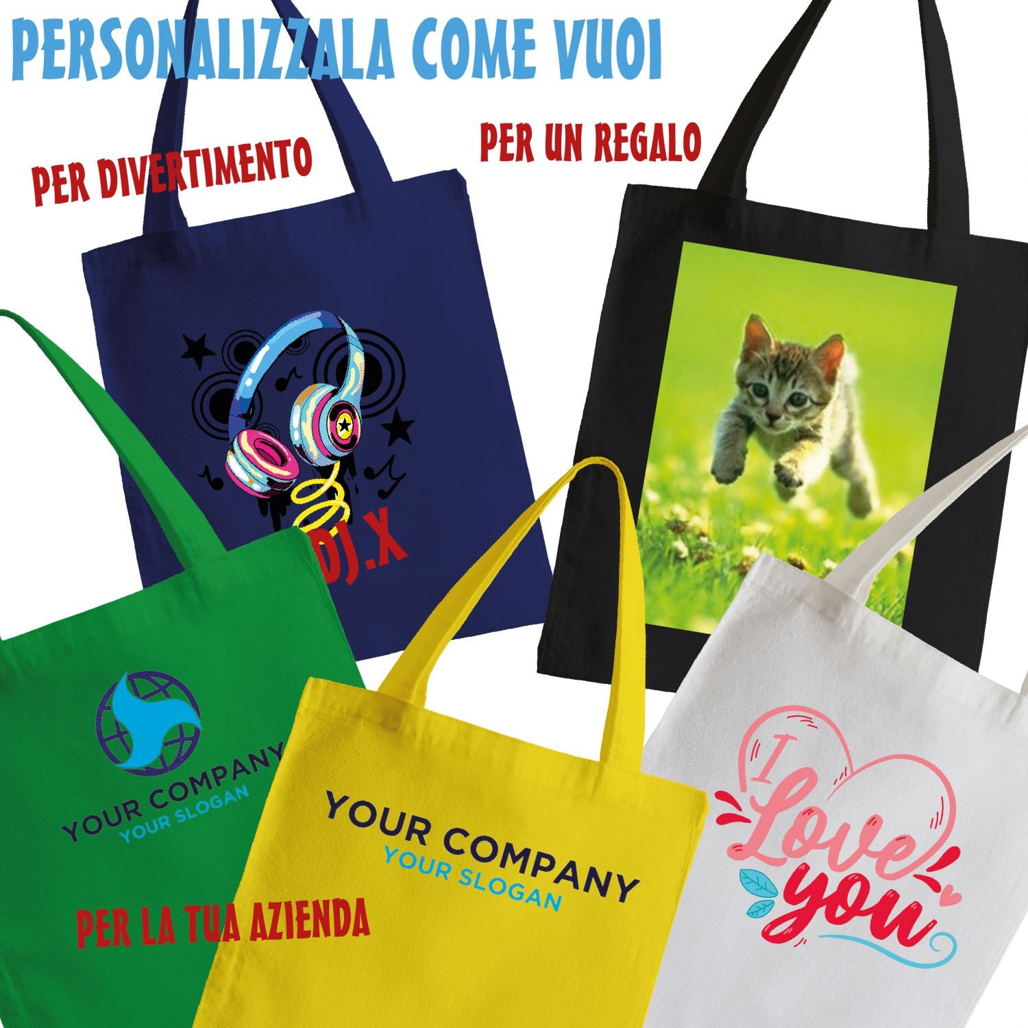 Shopper Personalizzata 100% cotone 140gr mq - Shopper Personalizzabile 39x41 - manici lunghi e comfort - 100% Made in Italy
