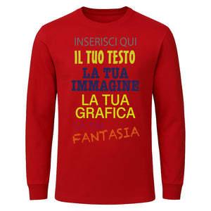 T-shirt manica lunga personalizzabile uomo donna 100% cotone stampa digitale con testo, logo o immagine idea regalo originale maglia su misura Made in Italy