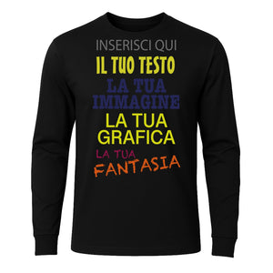 T-shirt manica lunga personalizzabile uomo donna 100% cotone stampa digitale con testo, logo o immagine idea regalo originale maglia su misura Made in Italy