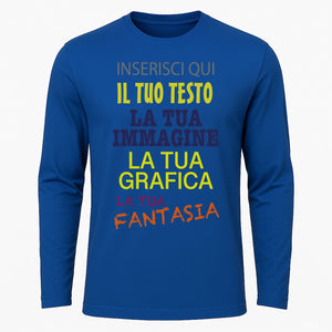 T-shirt manica lunga personalizzabile uomo donna 100% cotone stampa digitale con testo, logo o immagine idea regalo originale maglia su misura Made in Italy