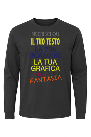 T-shirt manica lunga personalizzabile uomo donna 100% cotone stampa digitale con testo, logo o immagine idea regalo originale maglia su misura Made in Italy