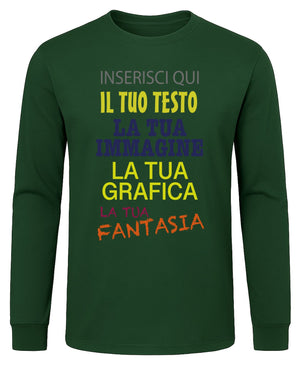 T-shirt manica lunga personalizzabile uomo donna 100% cotone stampa digitale con testo, logo o immagine idea regalo originale maglia su misura Made in Italy