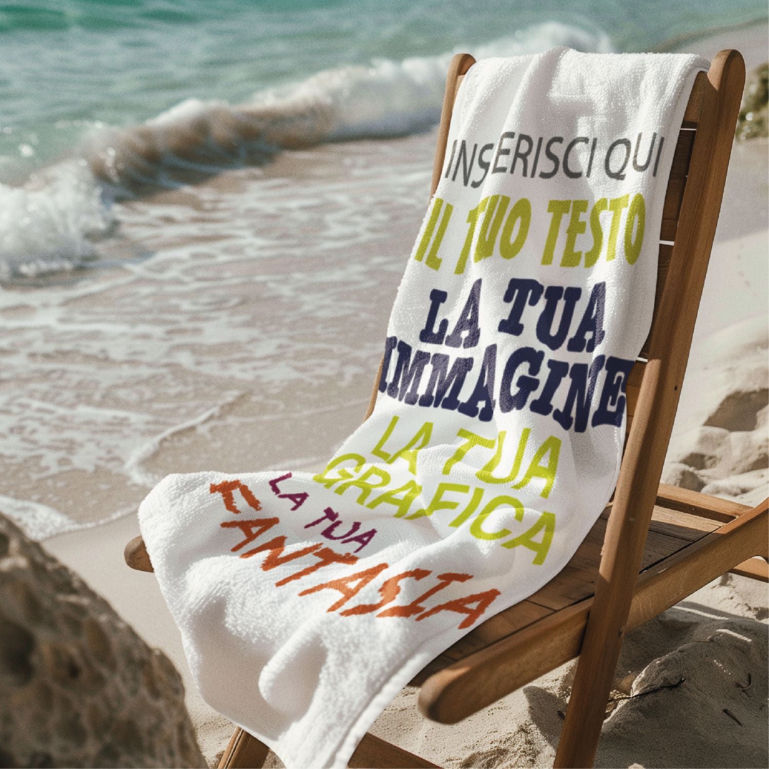 Telo Mare Personalizzato Stampa Nome o Testo | Morbido, Assorbente e Ultra Leggero | Perfetto per Spiaggia, Piscina e Bagno