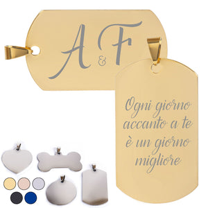 Targhetta personalizzata - incisione laser - ciondolo personalizzato - portachiavi personalizzato - Medagliette per Cani e Gatti Personalizzate - Pendente con Testo, ideale come regalo Made in Italy