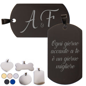 Targhetta personalizzata - incisione laser - ciondolo personalizzato - portachiavi personalizzato - Medagliette per Cani e Gatti Personalizzate - Pendente con Testo, ideale come regalo Made in Italy