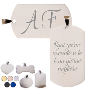 Targhetta personalizzata - incisione laser - ciondolo personalizzato - portachiavi personalizzato - Medagliette per Cani e Gatti Personalizzate - Pendente con Testo, ideale come regalo Made in Italy