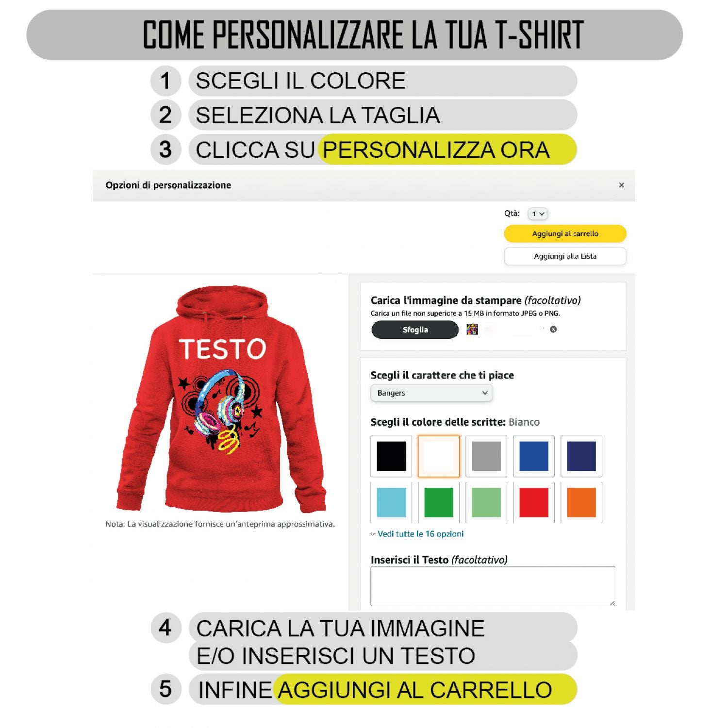 Felpa con cappuccio personalizzata - felpa personalizzabile con cappuccio uomo donna cotone tinta unita - con testo - foto e grafiche personalizzate