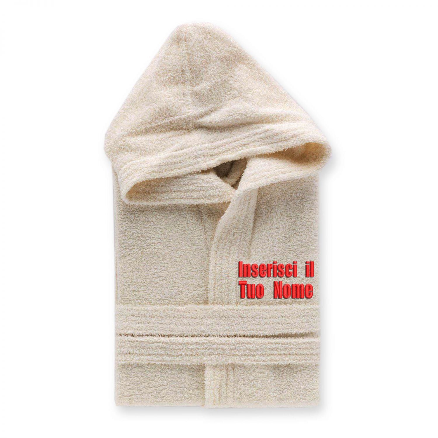 Accappatoio personalizzato ricamato uomo donna 100% cotone - accappatoio con Cappuccio in morbida spugna 100% cotone.
