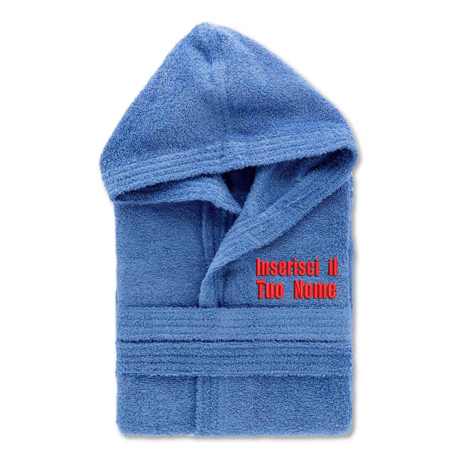 Accappatoio personalizzato ricamato uomo donna 100% cotone - accappatoio con Cappuccio in morbida spugna 100% cotone.