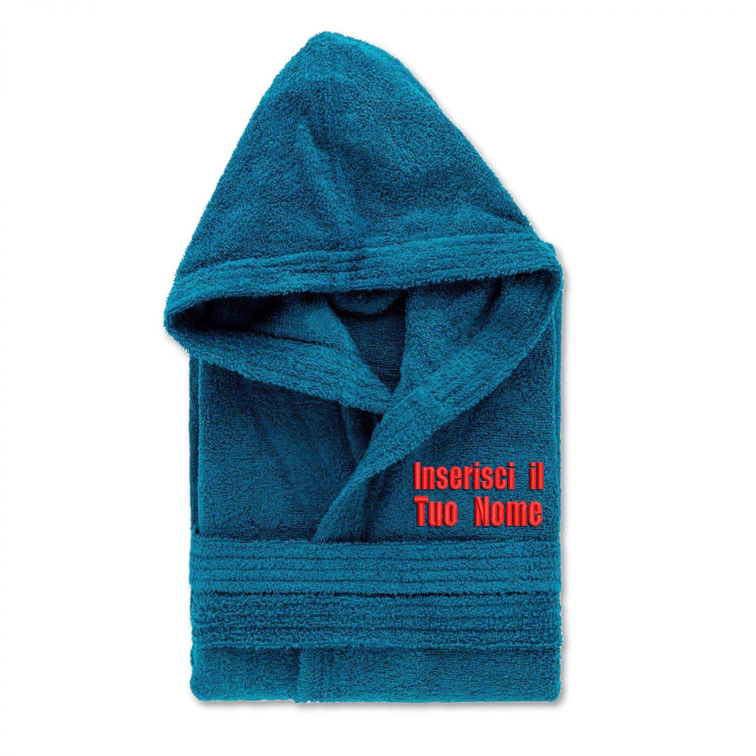 Accappatoio personalizzato ricamato uomo donna 100% cotone - accappatoio con Cappuccio in morbida spugna 100% cotone.