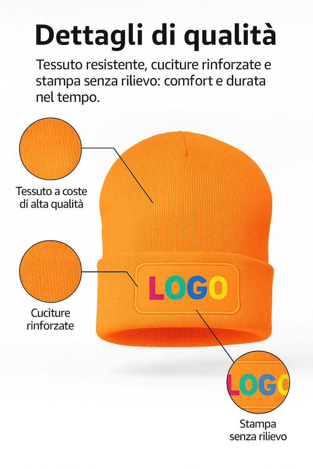 Berretto invernale personalizzabile unisex  cuffia beanie con spazio per logo, nome o grafica  lana acrilico caldo  idea regalo per aziende, eventi e merchandising