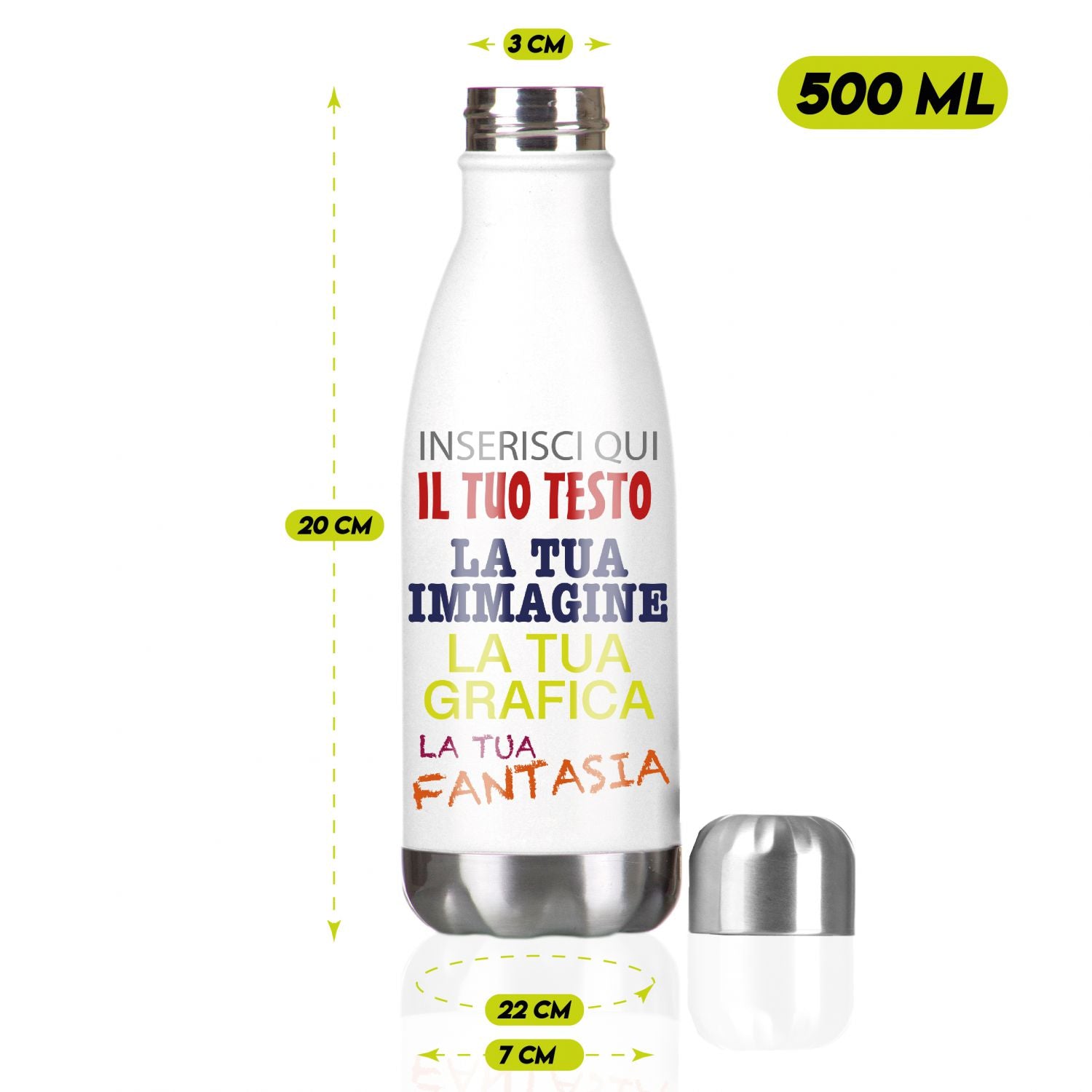 Borraccia personalizzata - Borraccia termica acciaio inox 500ml personalizzata - personalizza ora con immagini, testi o nomi