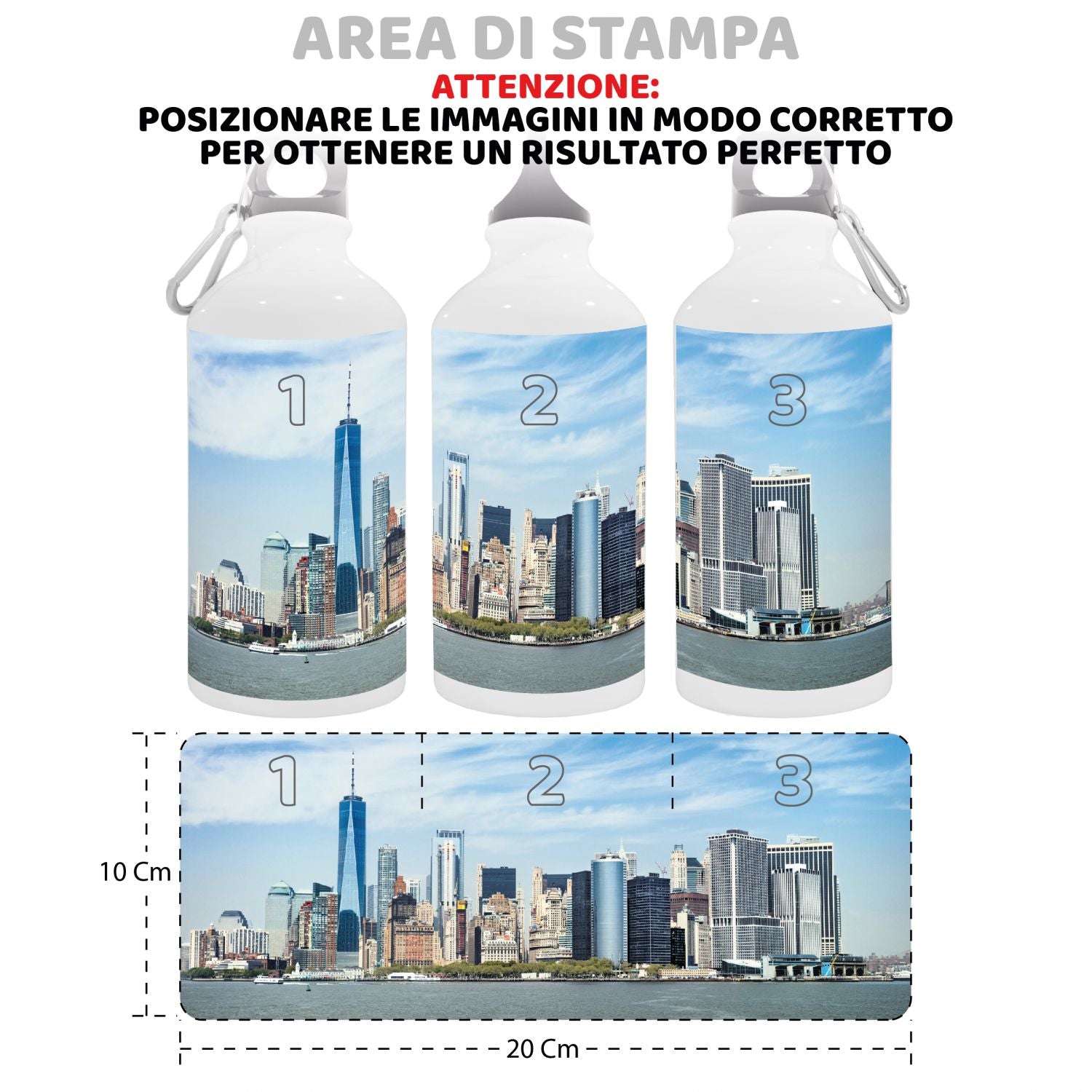 Borraccia personalizzata 400 ml con gancio incluso e chiusura ermetica - borraccia personalizzabile 400ml