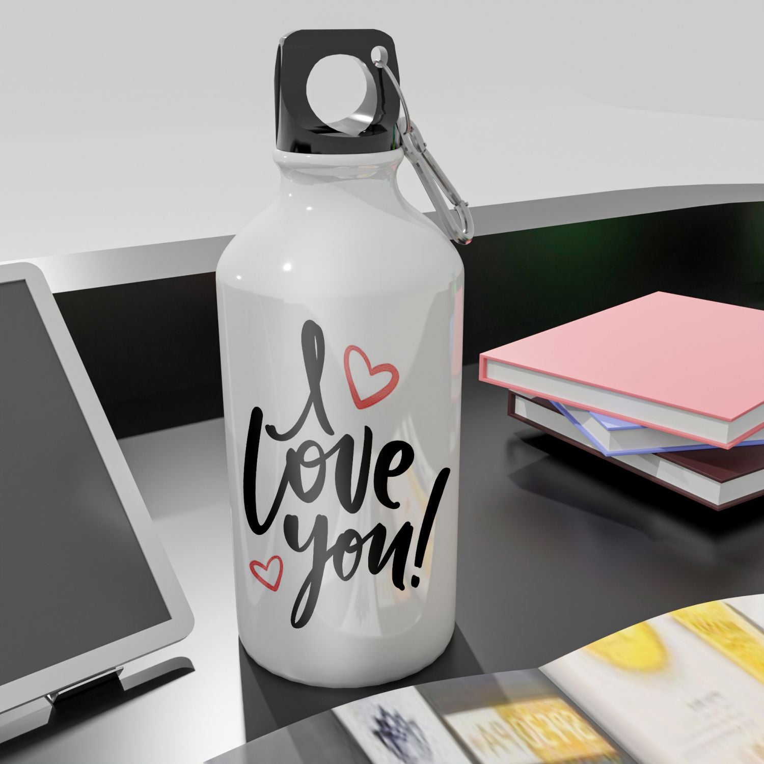 Borraccia personalizzata 400 ml con gancio incluso e chiusura ermetica - borraccia personalizzabile 400ml