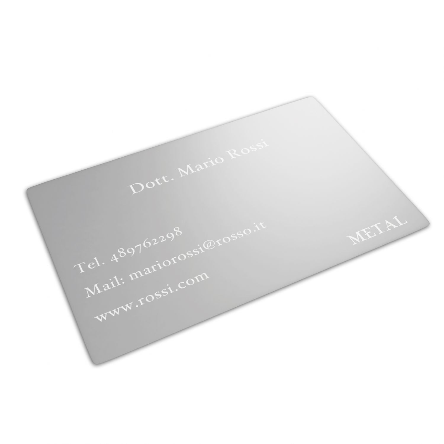 Card metallica personalizzata incisa - biglietto da visita inciso - spessore 0,2 mm - 100% made in italy