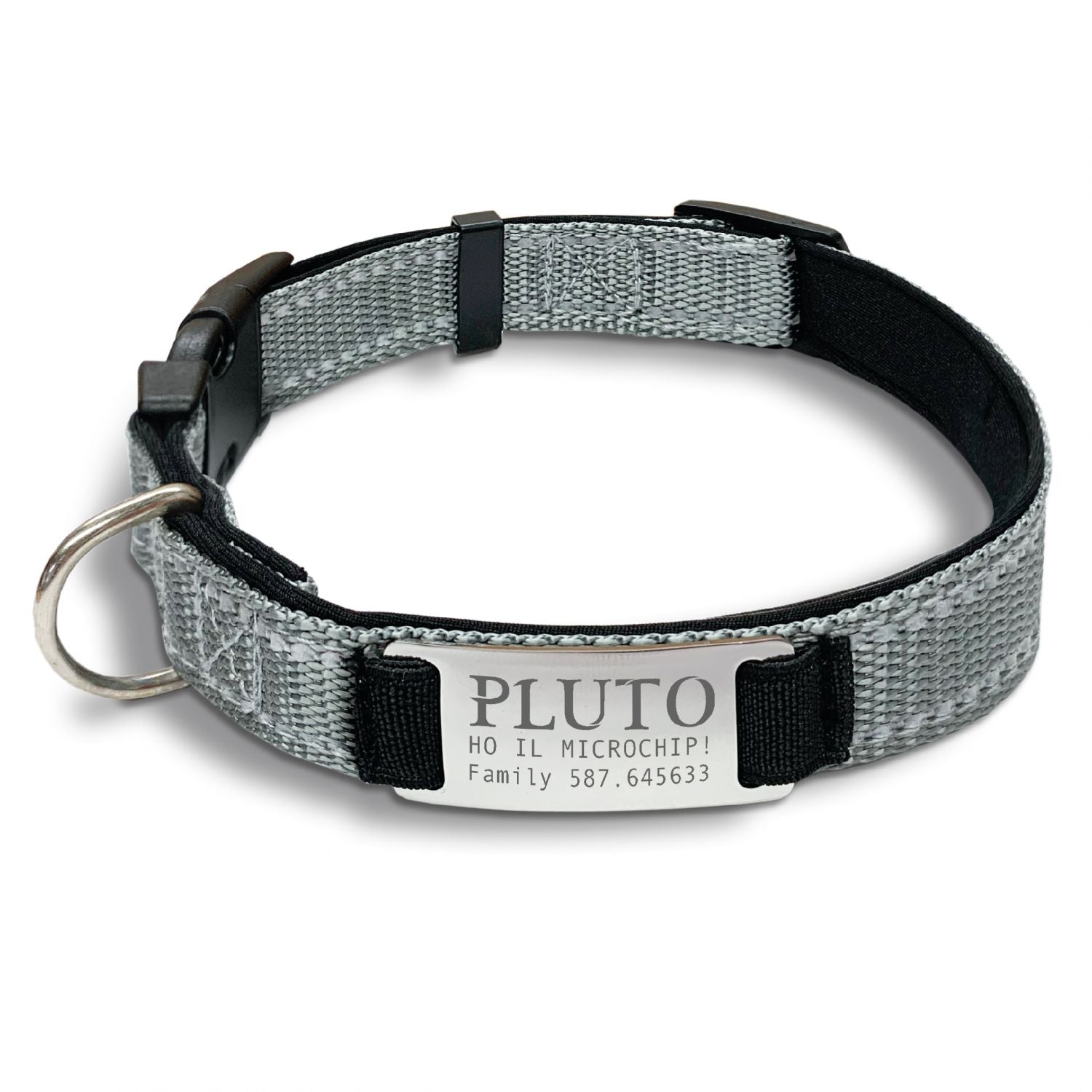 Collare cane personalizzato - collare cane personalizzabile con targhetta in metallo - linee Catarifrangenti - clip in abs - gancio per guinzaglio