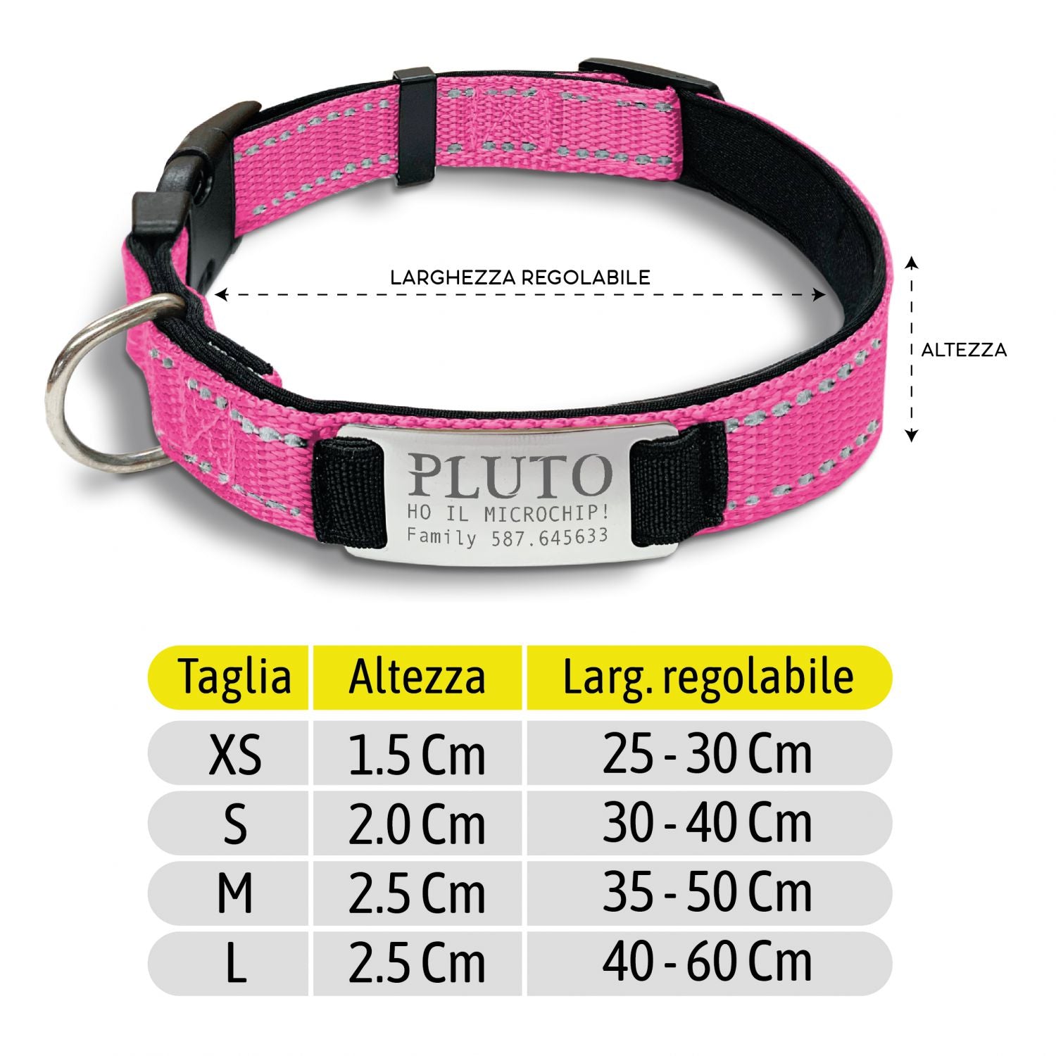 Collare cane personalizzato - collare cane personalizzabile con targhetta in metallo - linee Catarifrangenti - clip in abs - gancio per guinzaglio