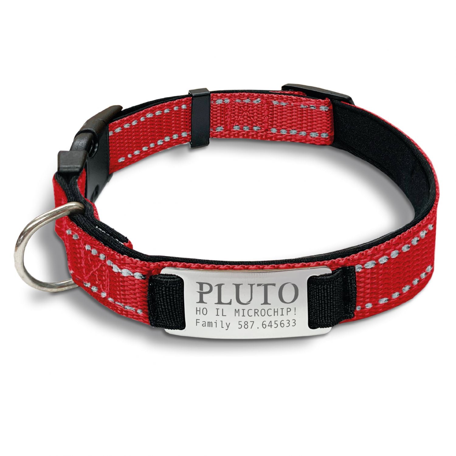 Collare cane personalizzato - collare cane personalizzabile con targhetta in metallo - linee Catarifrangenti - clip in abs - gancio per guinzaglio