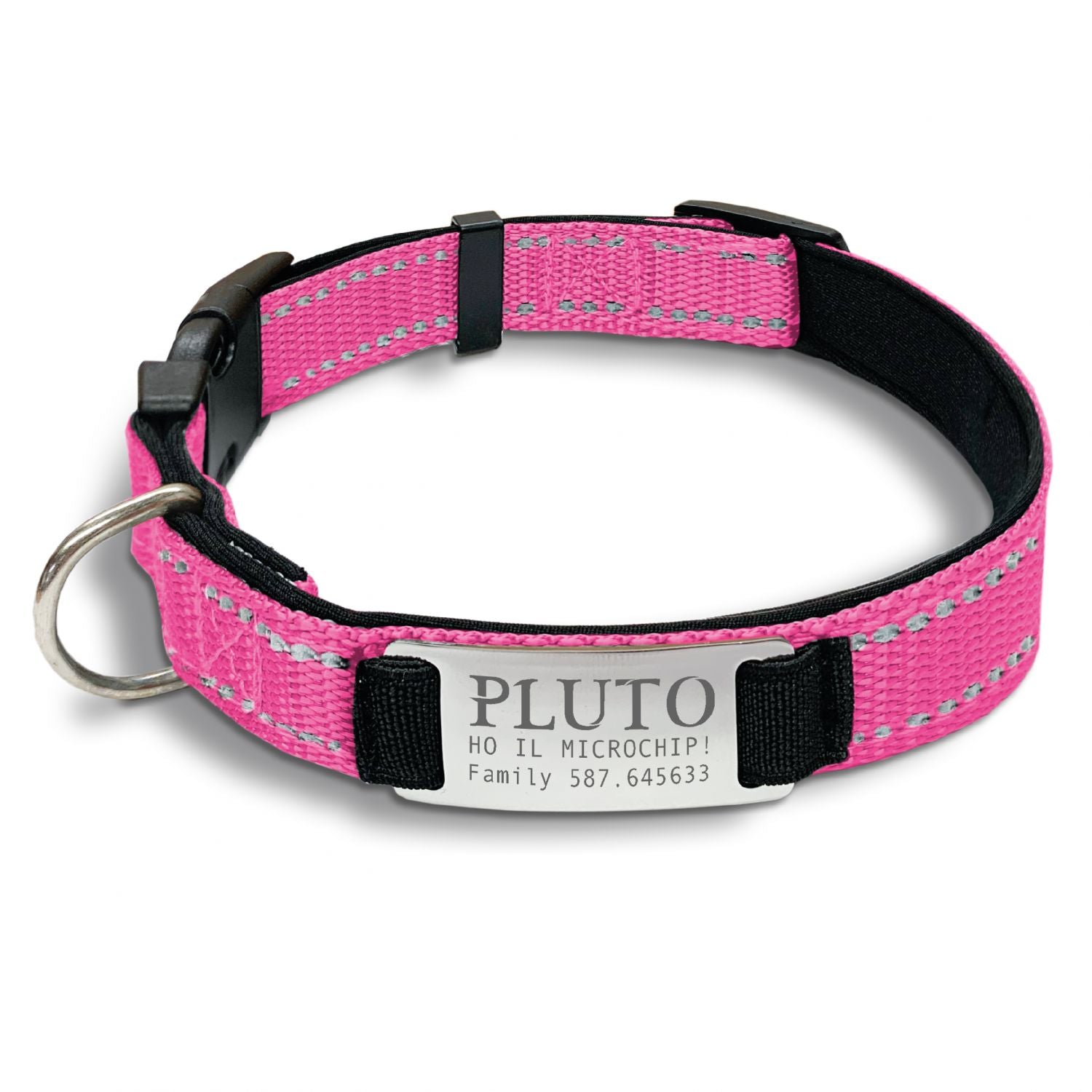 Collare cane personalizzato - collare cane personalizzabile con targhetta in metallo - linee Catarifrangenti - clip in abs - gancio per guinzaglio