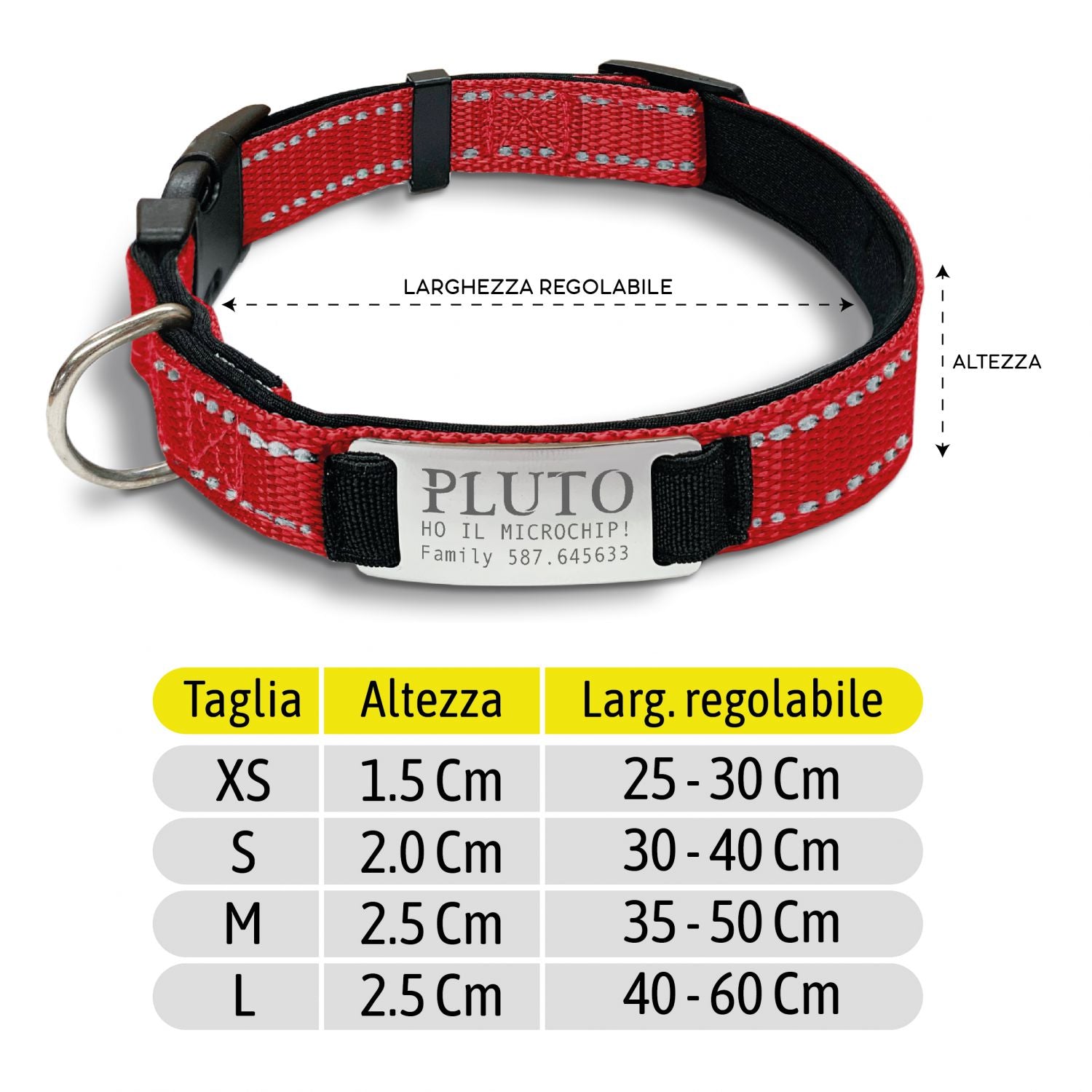 Collare cane personalizzato - collare cane personalizzabile con targhetta in metallo - linee Catarifrangenti - clip in abs - gancio per guinzaglio
