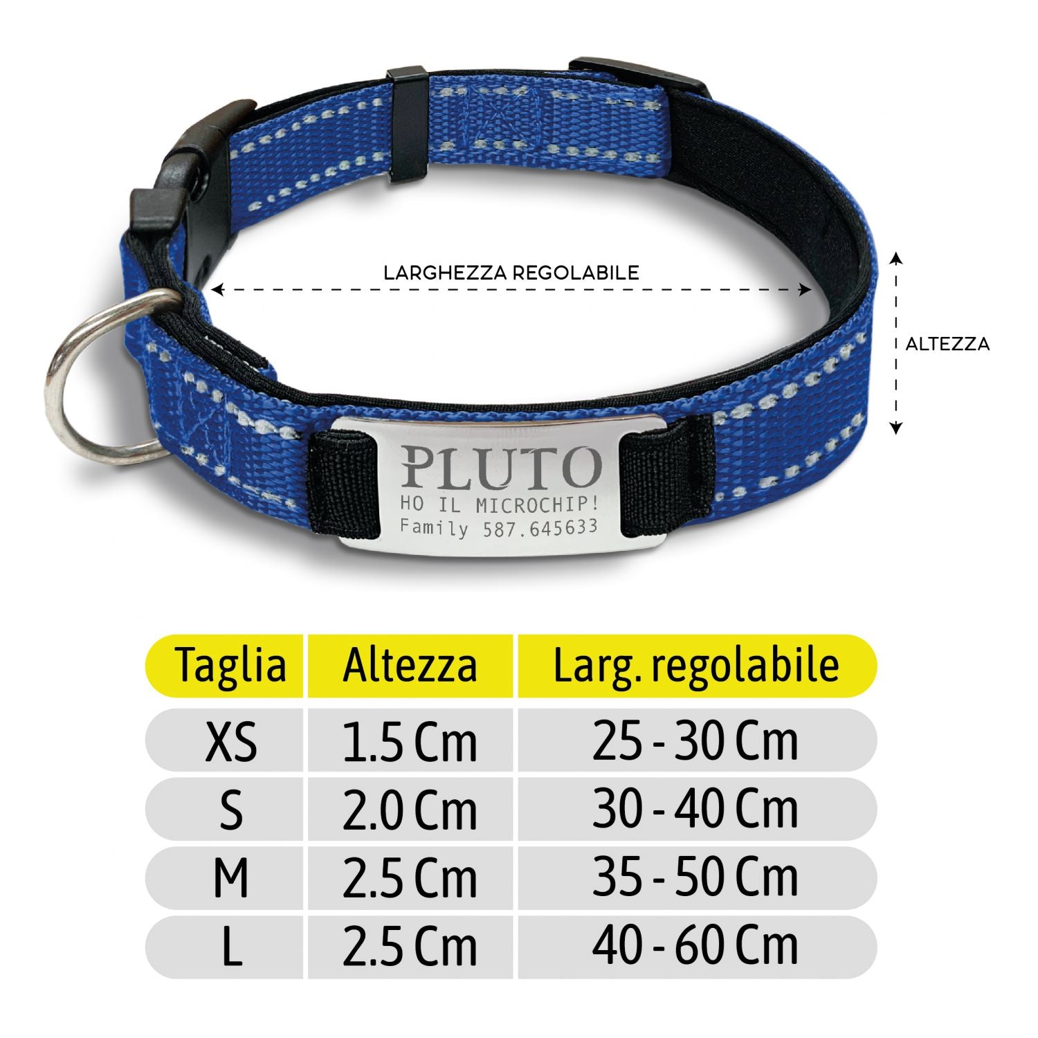 Collare cane personalizzato - collare cane personalizzabile con targhetta in metallo - linee Catarifrangenti - clip in abs - gancio per guinzaglio