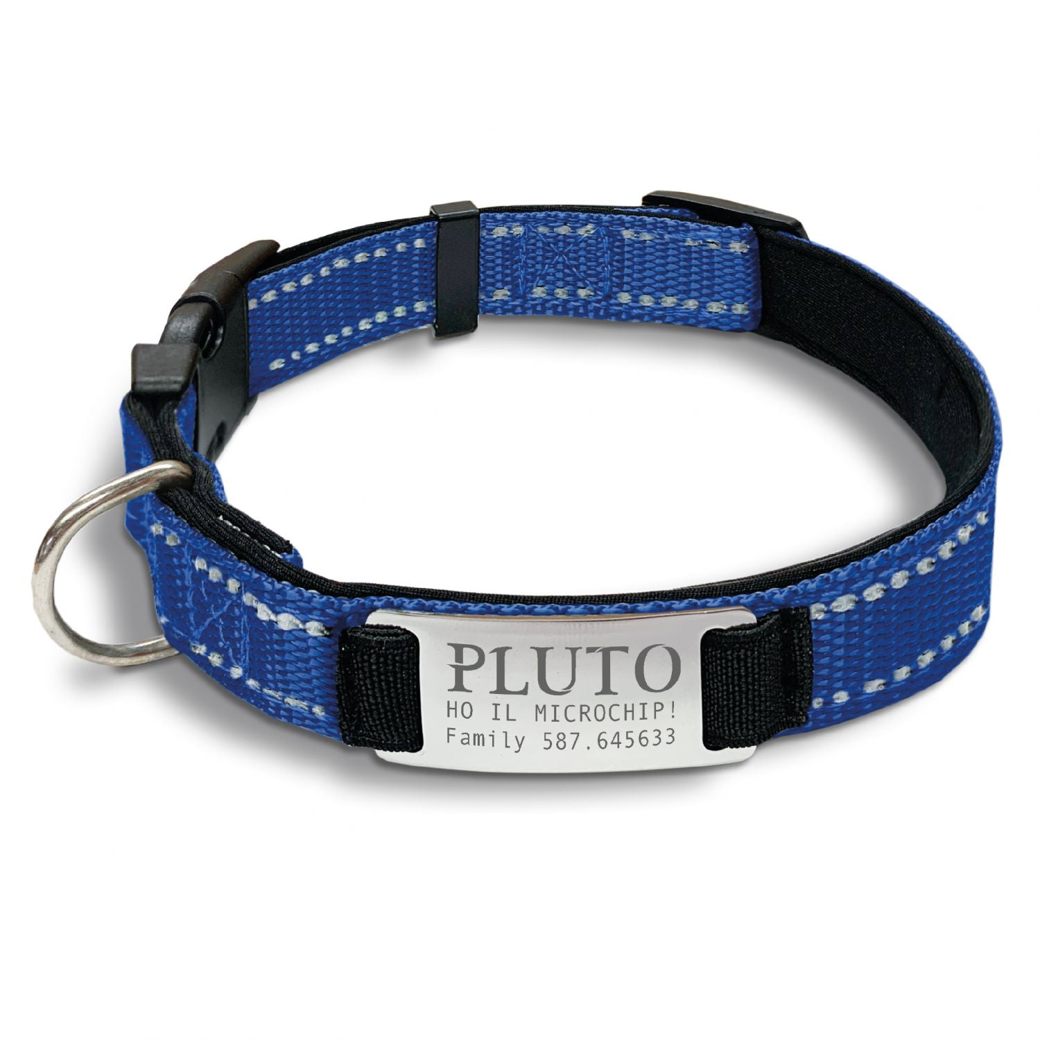 Collare cane personalizzato - collare cane personalizzabile con targhetta in metallo - linee Catarifrangenti - clip in abs - gancio per guinzaglio
