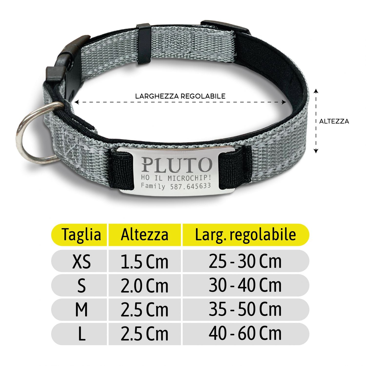Collare cane personalizzato - collare cane personalizzabile con targhetta in metallo - linee Catarifrangenti - clip in abs - gancio per guinzaglio