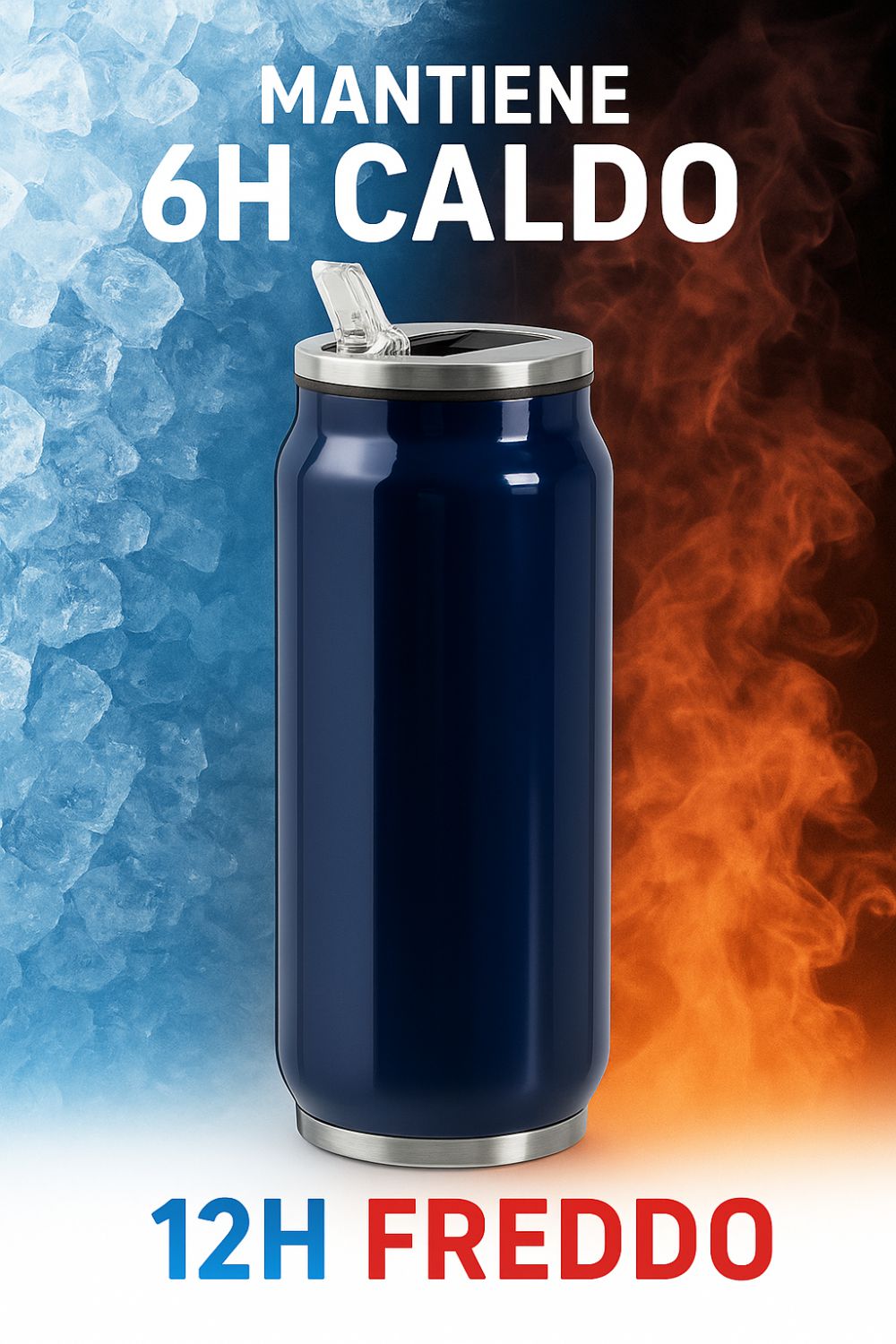Borraccia Termica Personalizzabile 500ml in Acciaio Inox Lucido  Stampa Digitale UV Nome, Logo o Immagine  Mantiene 6H Caldo e 12H Freddo  Design Tipo Lattina, Riutilizzabile ed Eco-Friendly
