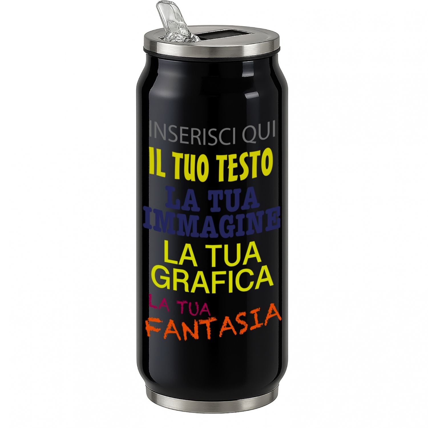 Borraccia Termica Personalizzabile 500ml in Acciaio Inox Lucido  Stampa Digitale UV Nome, Logo o Immagine  Mantiene 6H Caldo e 12H Freddo  Design Tipo Lattina, Riutilizzabile ed Eco-Friendly